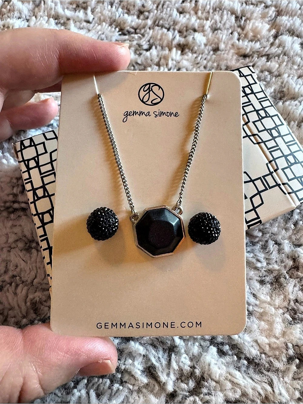 NEW Gemma Simone Demi Black & Silver Necklace Earrings Set